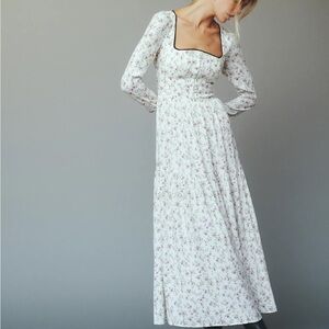 Reformation White Floral Midi Dress with Pink Print